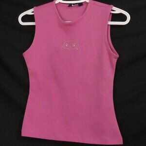 DOLLHOUSE size small Pink Polyester Tank Top Made In The USA With Cat Face Front